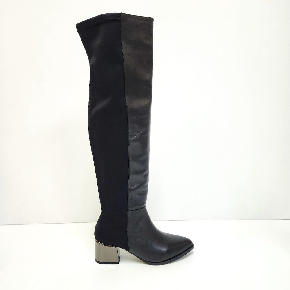 Kiss Kiss Women's Black Suede/Leather Mid-Calf Boots W/Silver Heel Size 37
